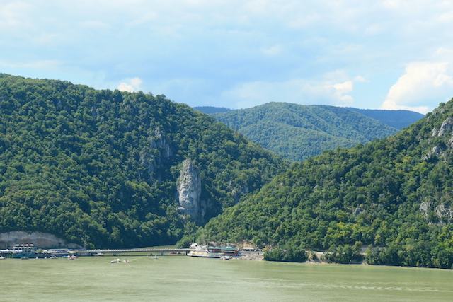 Looking across the Derdap Gorge, Serbia to the rock sculpture of Decebalus, Romania
Copyright © letsexplorehere.com