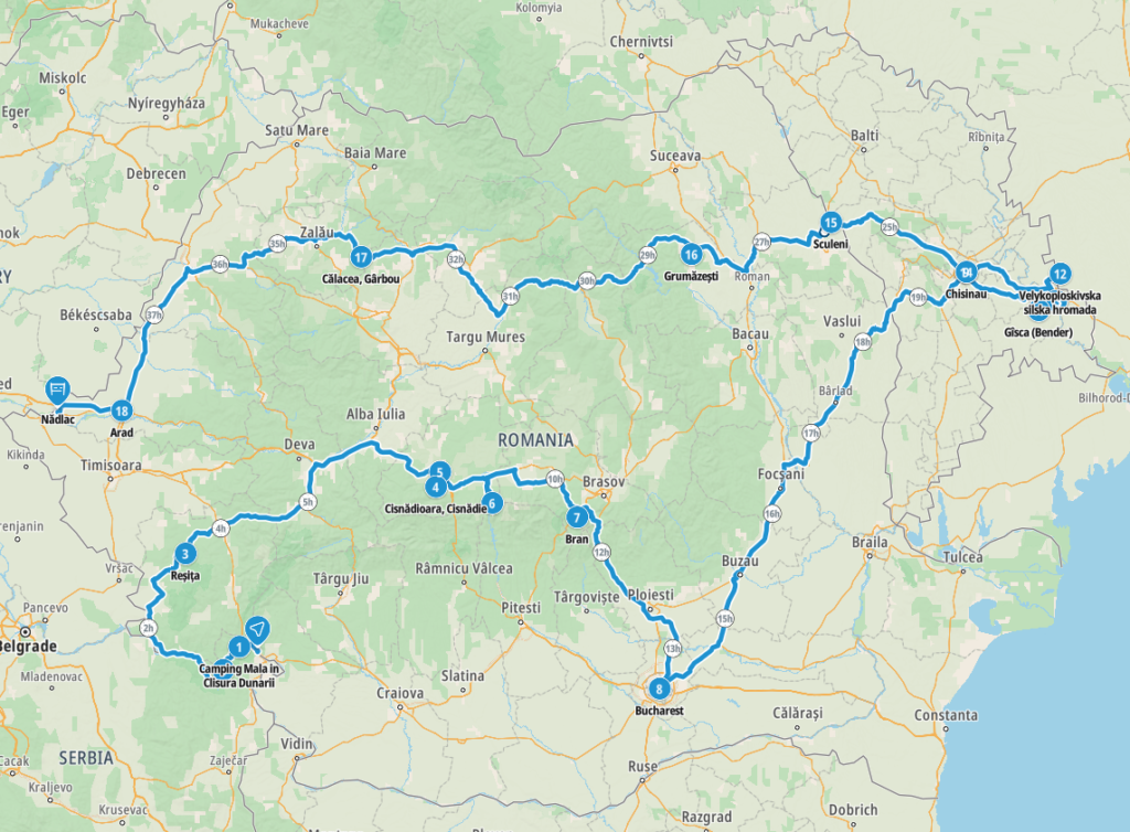 Map of route through Romania and Moldova
Copyright © letsexplorehere.com