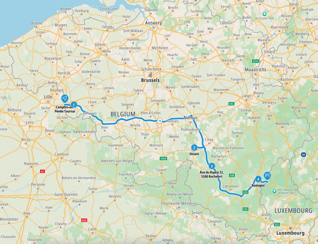 Map of our route through Belgium 
Copyright © letsexplorehere.com