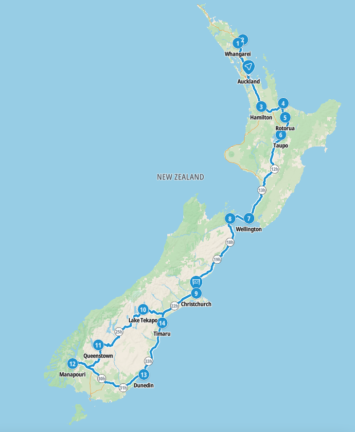 This is a map of the route that we took through New Zealand
Copyright © letsexplorehere.com