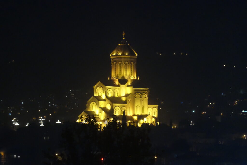 Holy Trinity Cathedral of Tbilisi, lit up at night
Copyright © letsexplorehere.com