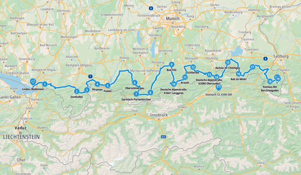 Map of the German alpine route
Copyright © letsexplorehere.com