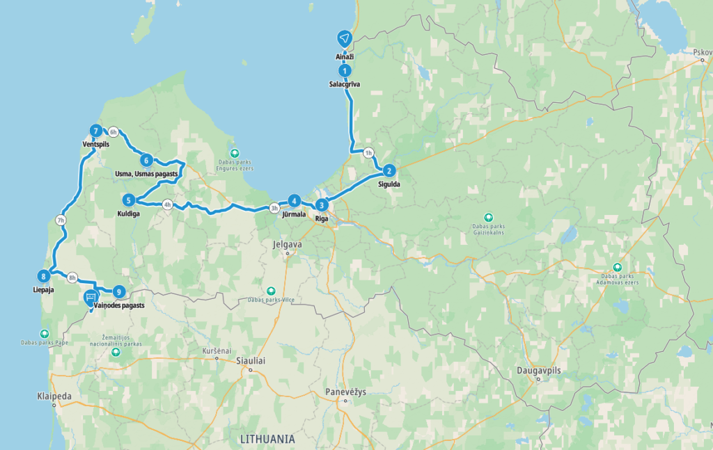 Map of the route that we took through Latvia
Copyright © letsexplorehere.com