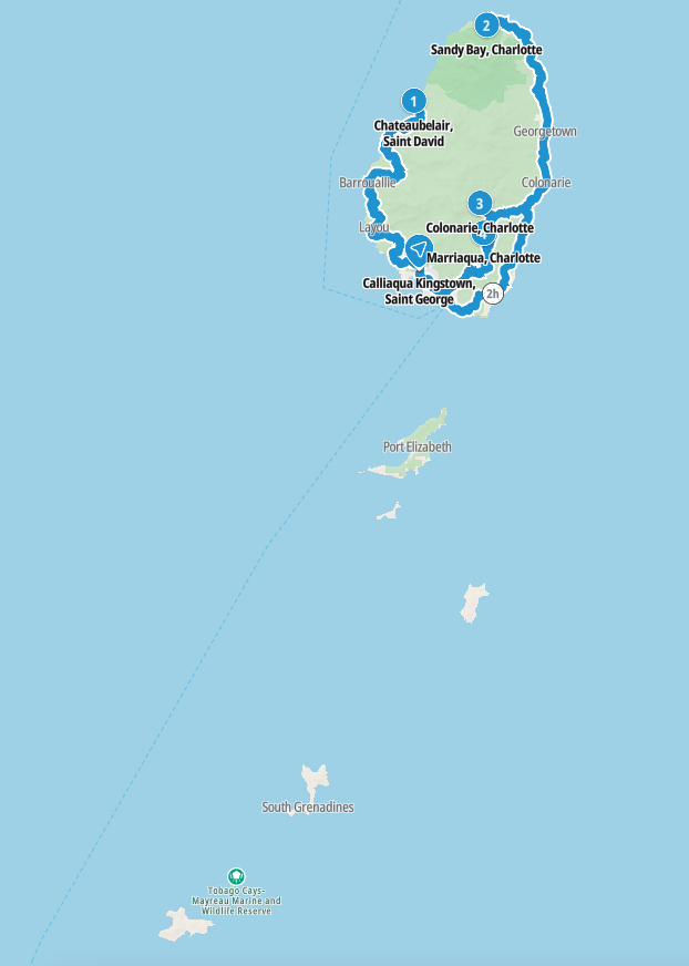 Map of our planned route around the island of Saint Vincent
Copyright © letsexplorehere.com