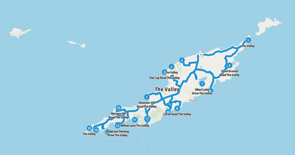 Map of our planned route around the island of Anguilla
Copyright © letsexplorehere.com