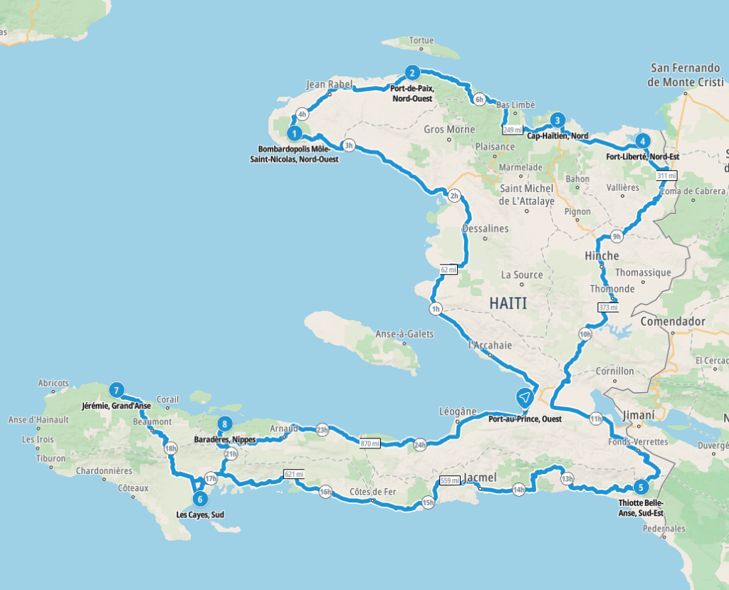 map of our planned route around Haiti
Copyright © letsexplorehere.com 