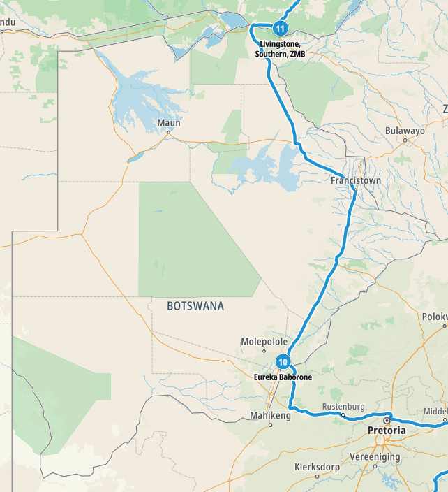 Map of our planned route through Botswana
Copyright © letsexplorehere.com