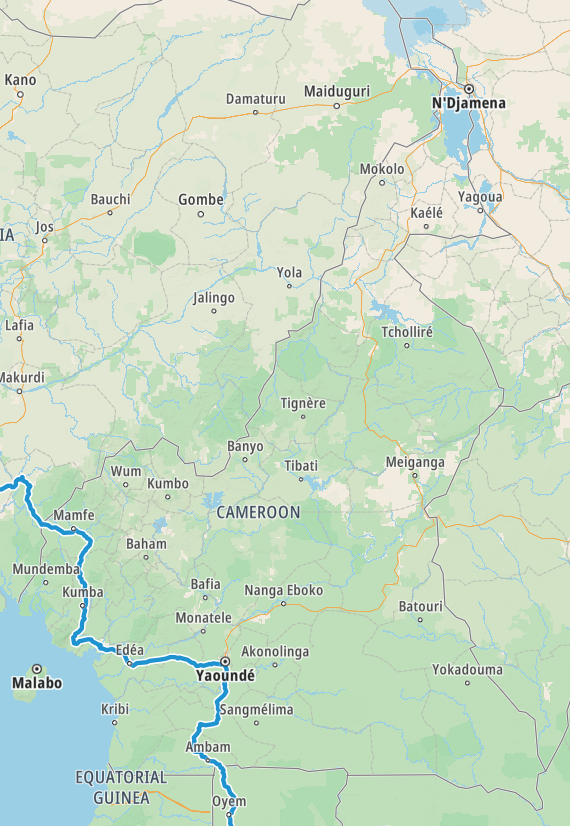 Map of our planned route through Cameroon
Copyright © letsexplorehere.com