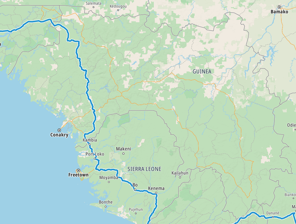 Map of our planned route through Guinea
Copyright © letsexplorehere.com