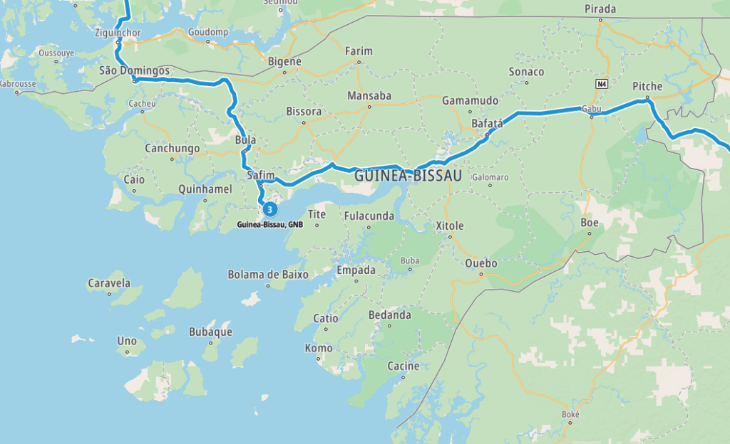 Our planned route through Guinea-Bissau
Copyright © letsexplorehere.com