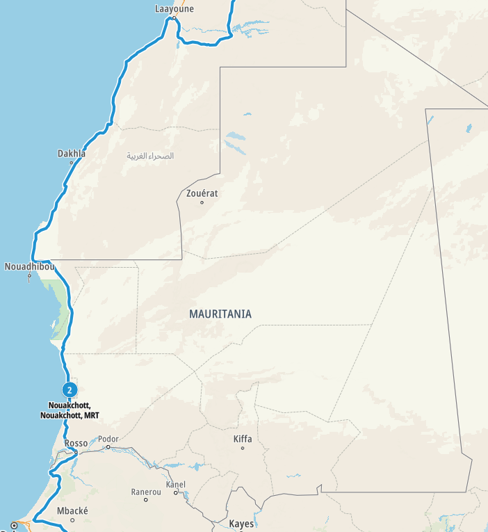 Map of our planned route through Mauritania
Copyright © letsexplorehere.com