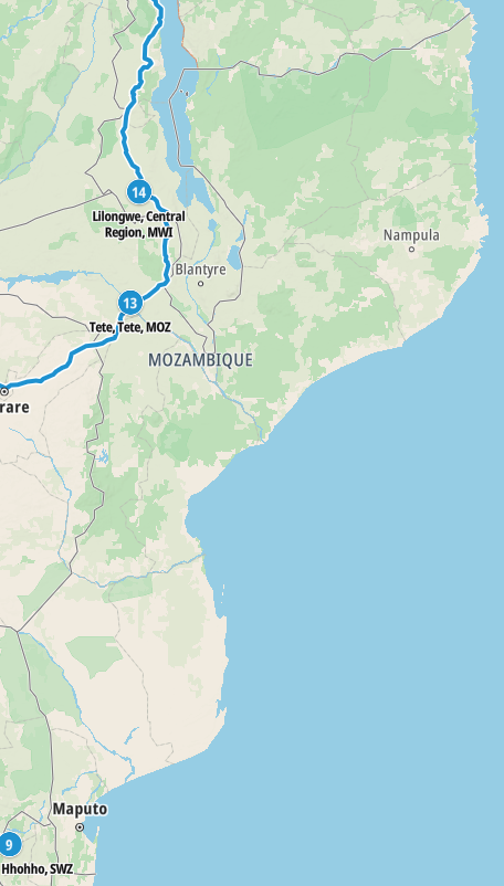 Map of our planned route through Mozambique
Copyright © letsexplorehere.com
