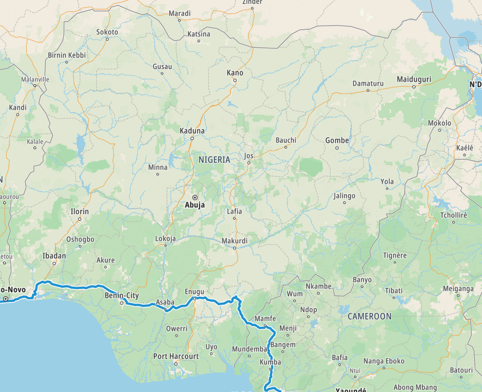 Map of our planned route through Nigeria
Copyright © letsexplorehere.com