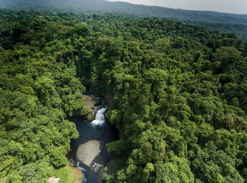 An aerial view of one of the many beautiful waterfalls in Equatorial Guinea. Photo by Jan Ziegler